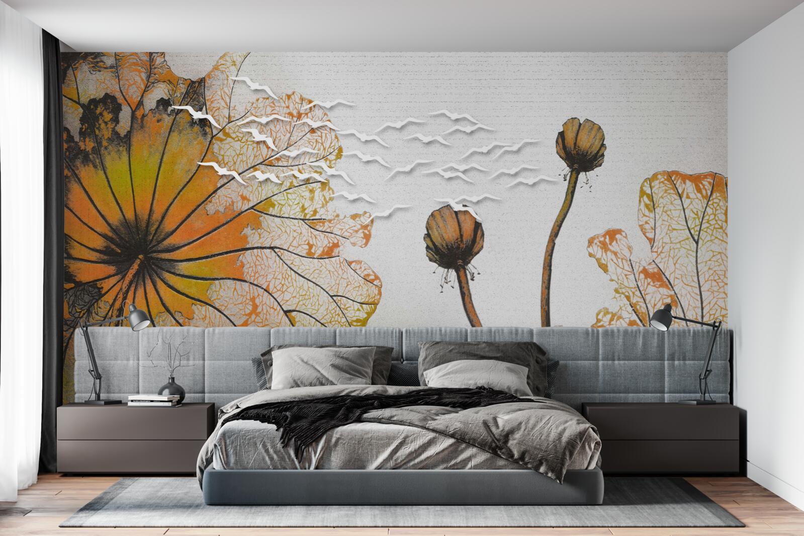 Fotobehang grote bloemen en hun ongeopende knoppen