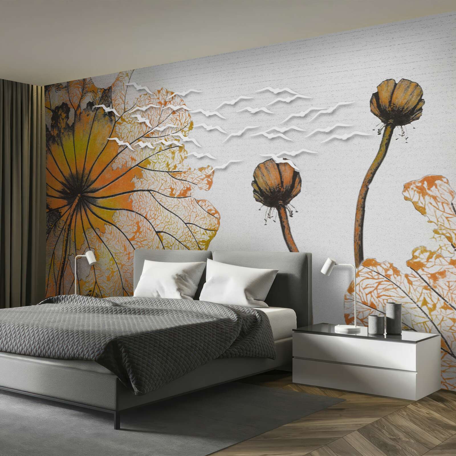 Fotobehang grote bloemen en hun ongeopende knoppen