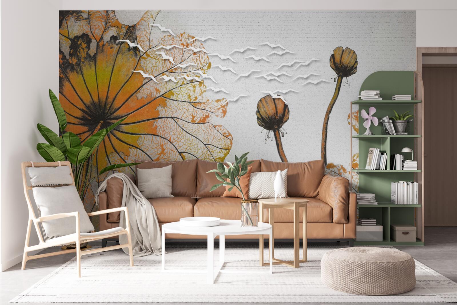 Fotobehang grote bloemen en hun ongeopende knoppen