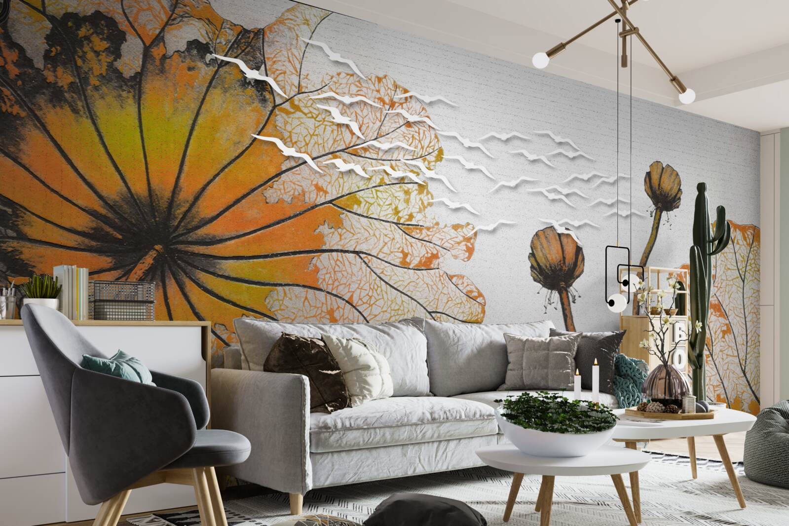 Fotobehang grote bloemen en hun ongeopende knoppen