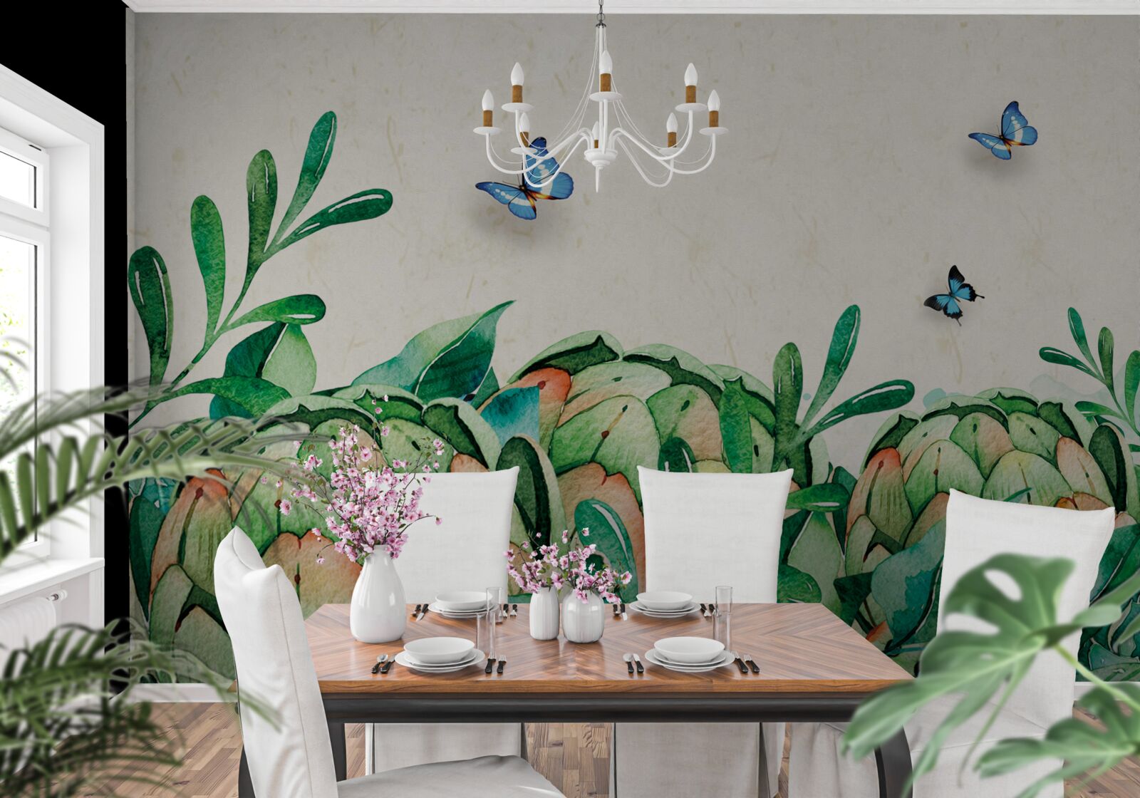 Fotobehang vlinders en planten