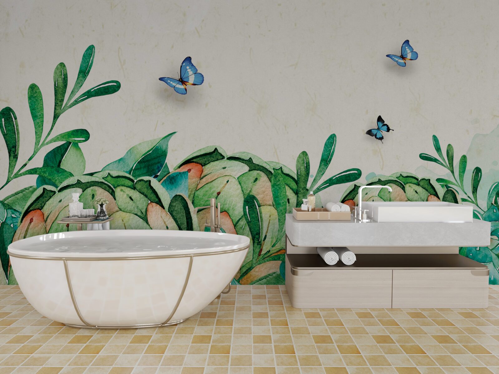 Fotobehang vlinders en planten
