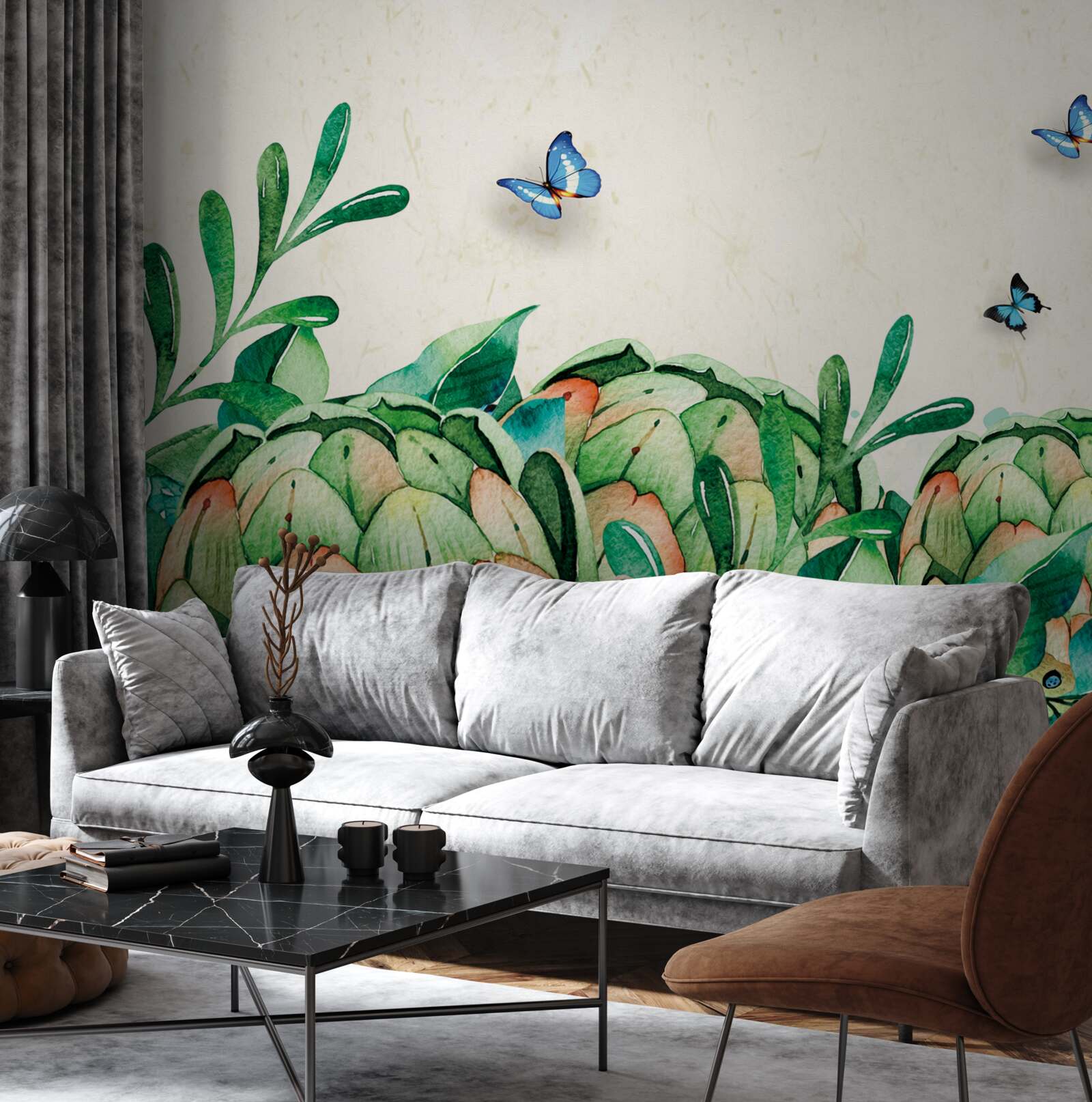 Fotobehang vlinders en planten