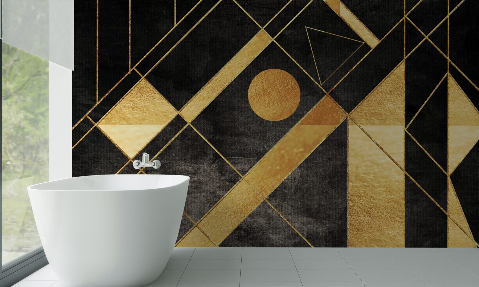 Fotobehang zwarte achtergrond met gouden lijnen