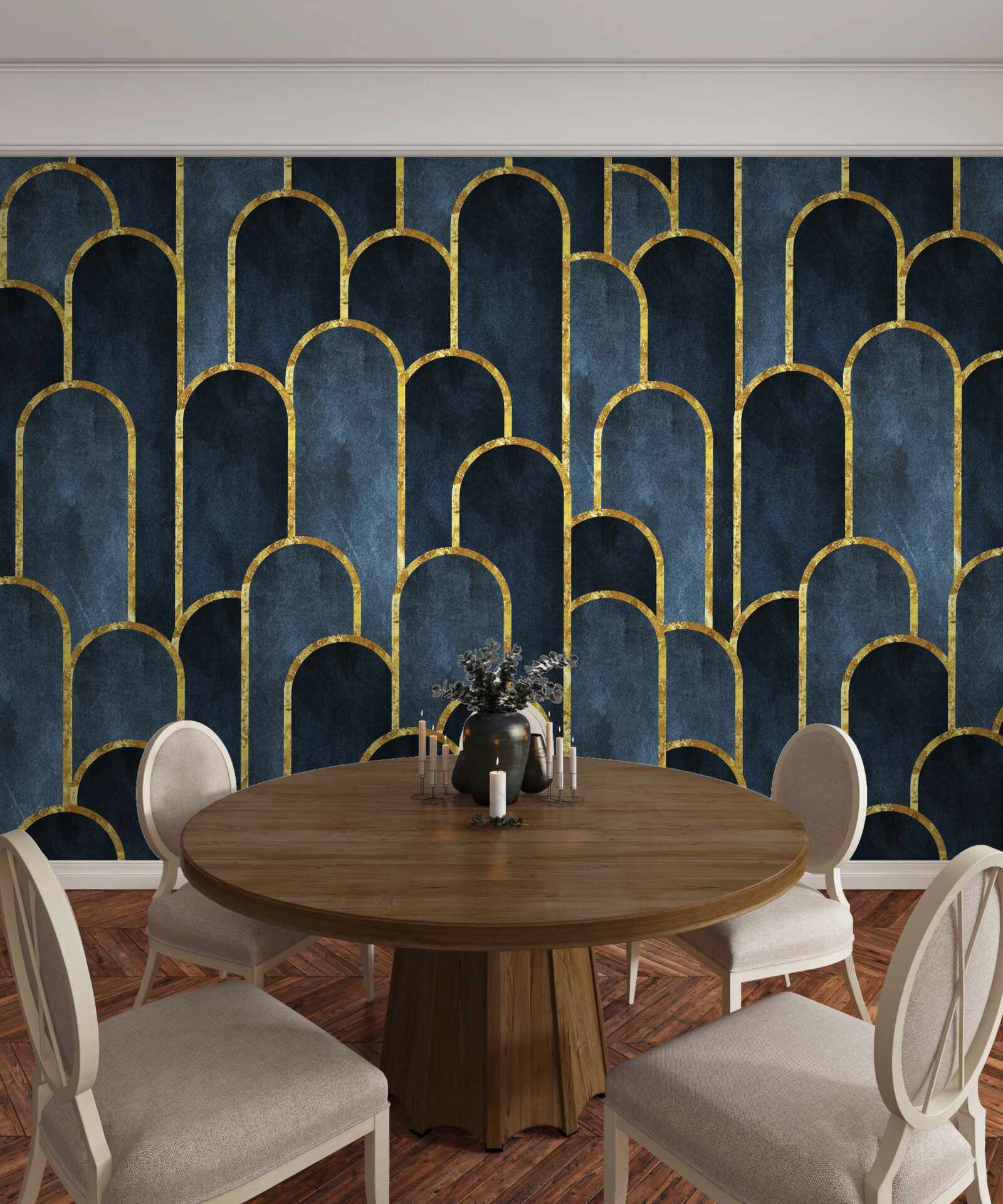 Fotobehang gouden accenten op zwarte luchtige topjes