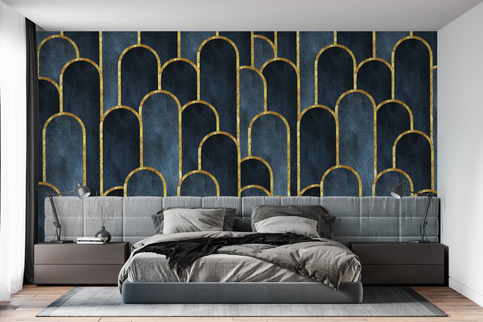 Fotobehang gouden accenten op zwarte luchtige topjes