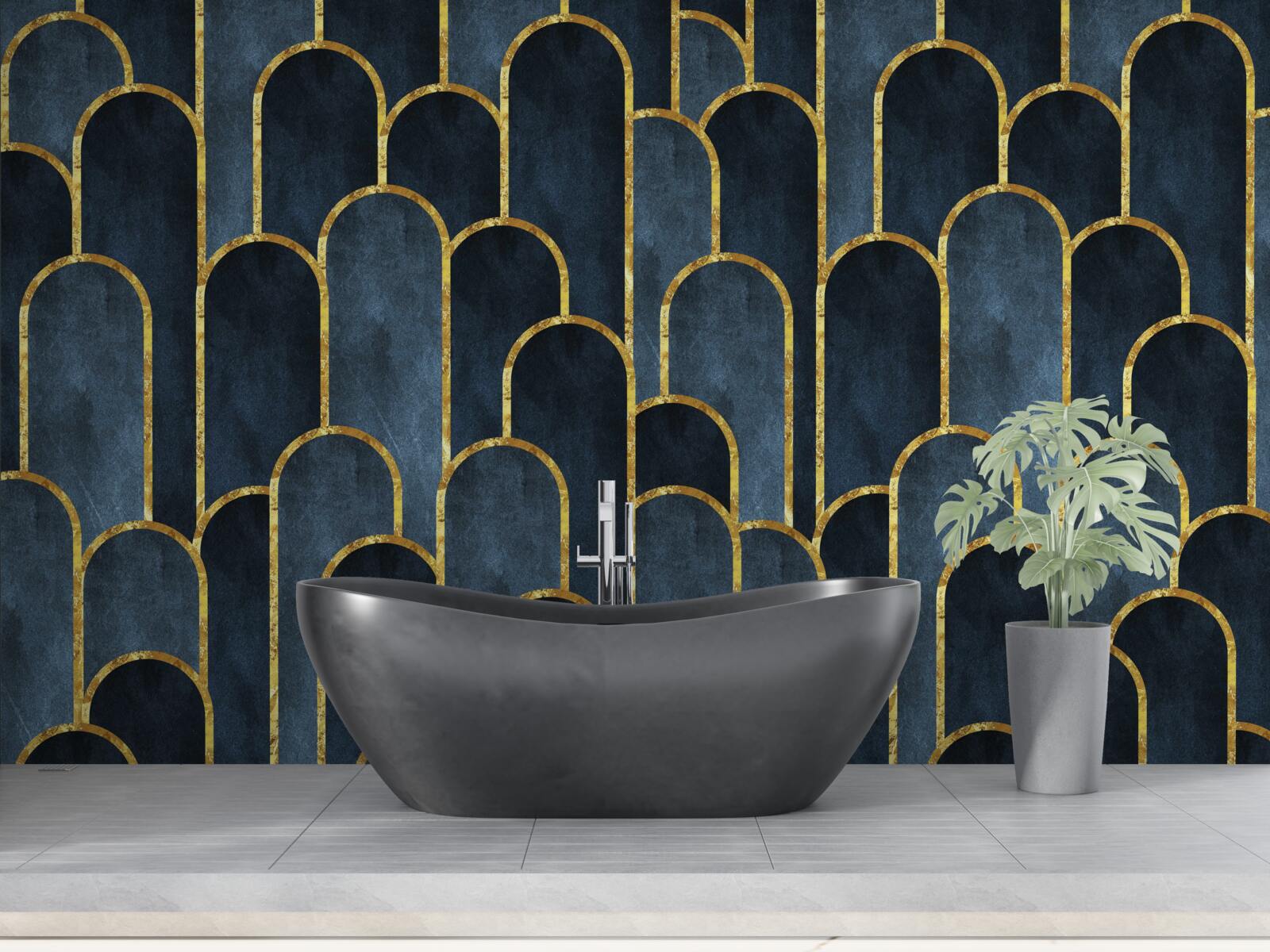 Fotobehang gouden accenten op zwarte luchtige topjes