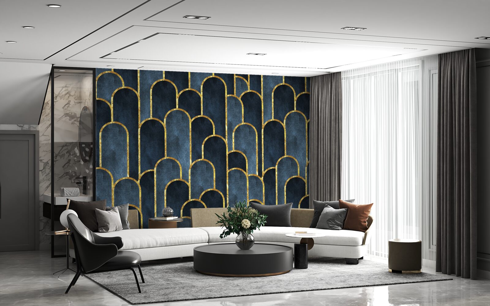 Fotobehang gouden accenten op zwarte luchtige topjes