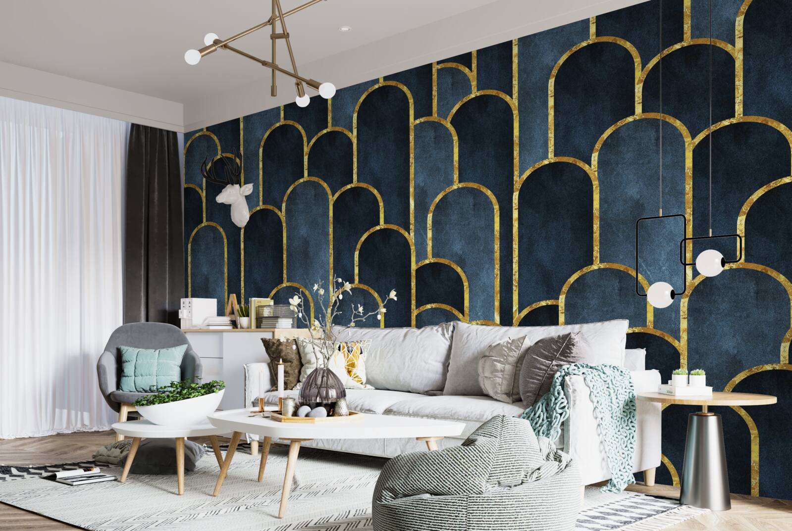 Fotobehang gouden accenten op zwarte luchtige topjes