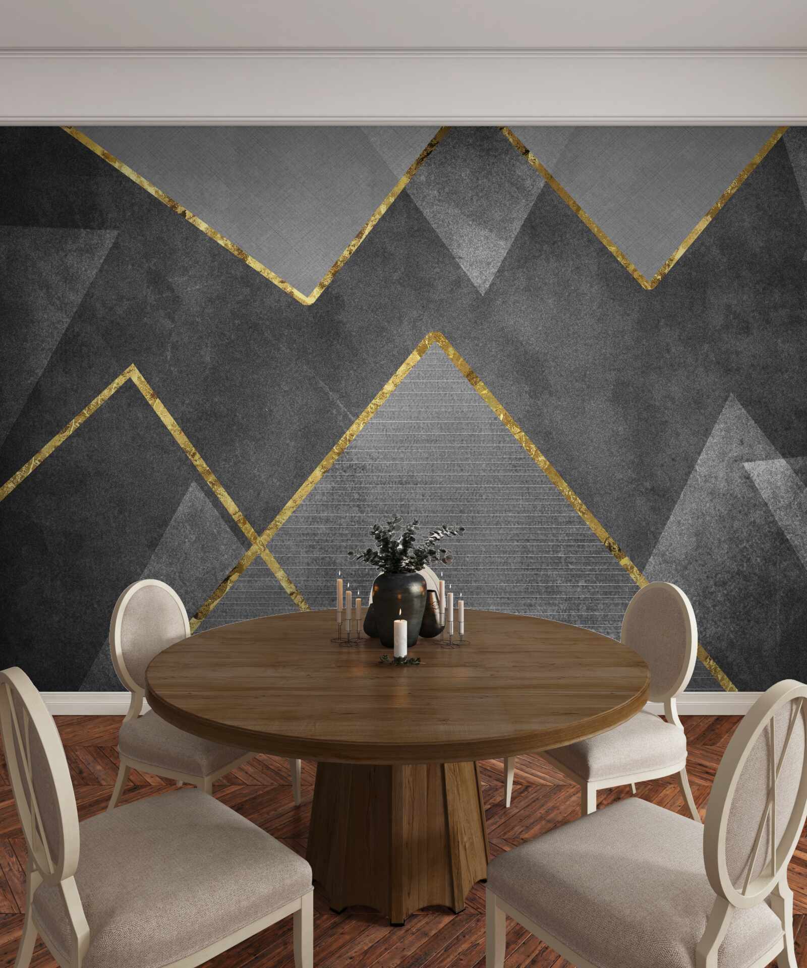 Fotobehang goud en zwart-witte zigzag