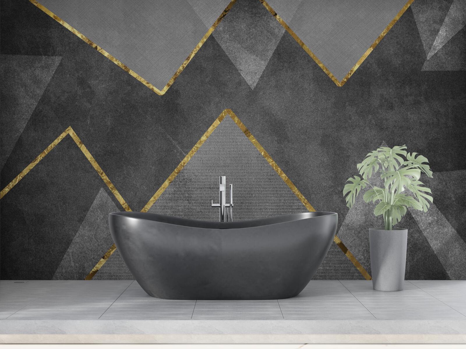 Fotobehang goud en zwart-witte zigzag