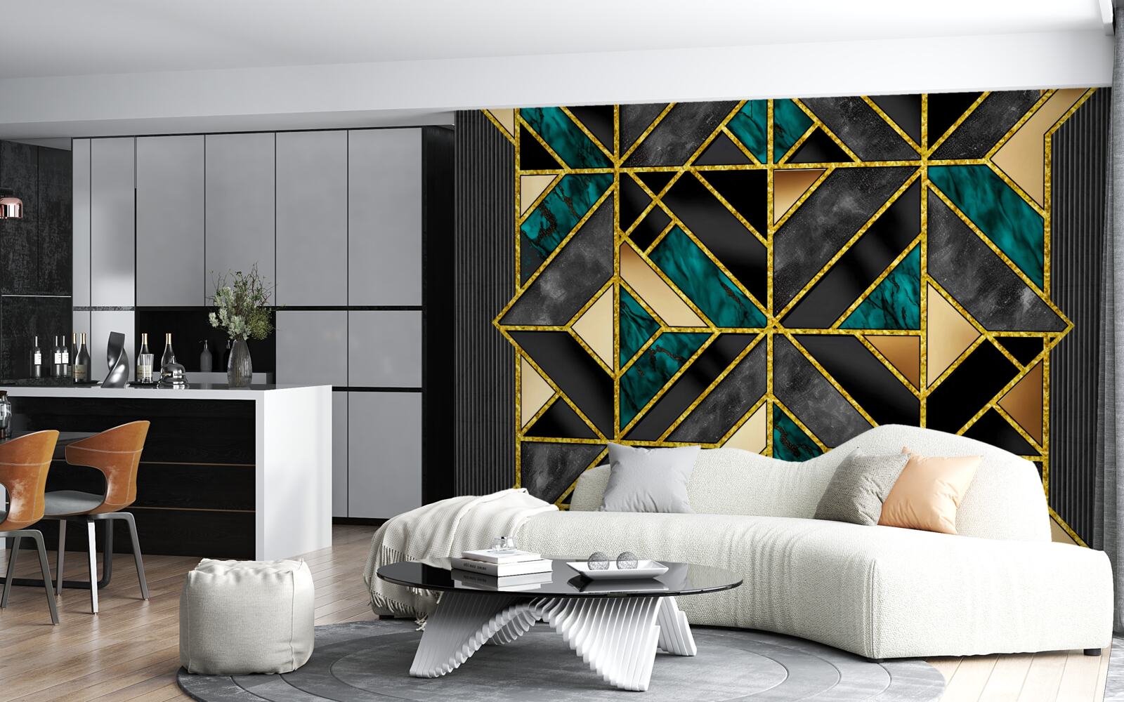 Fotobehang achtergrond in geometrische stijl in een grijs turquoise tint