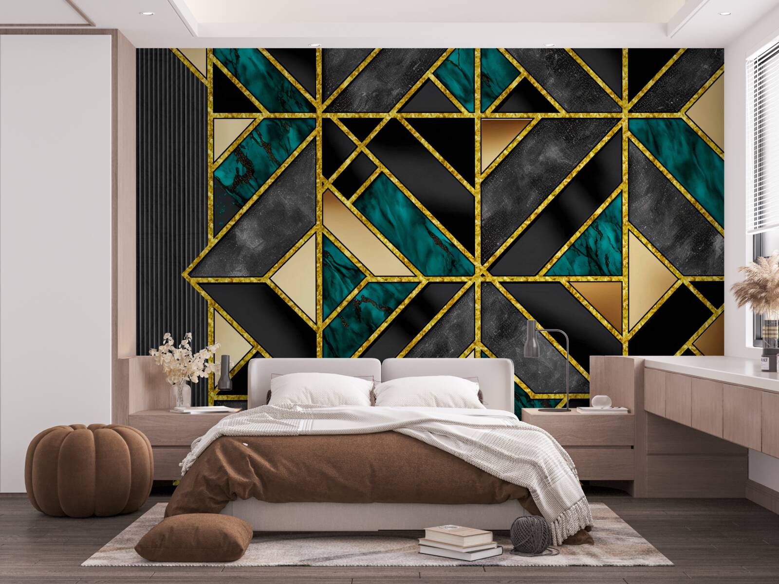 Fotobehang achtergrond in geometrische stijl in een grijs turquoise tint