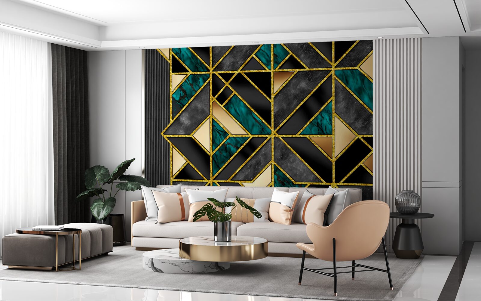 Fotobehang achtergrond in geometrische stijl in een grijs turquoise tint