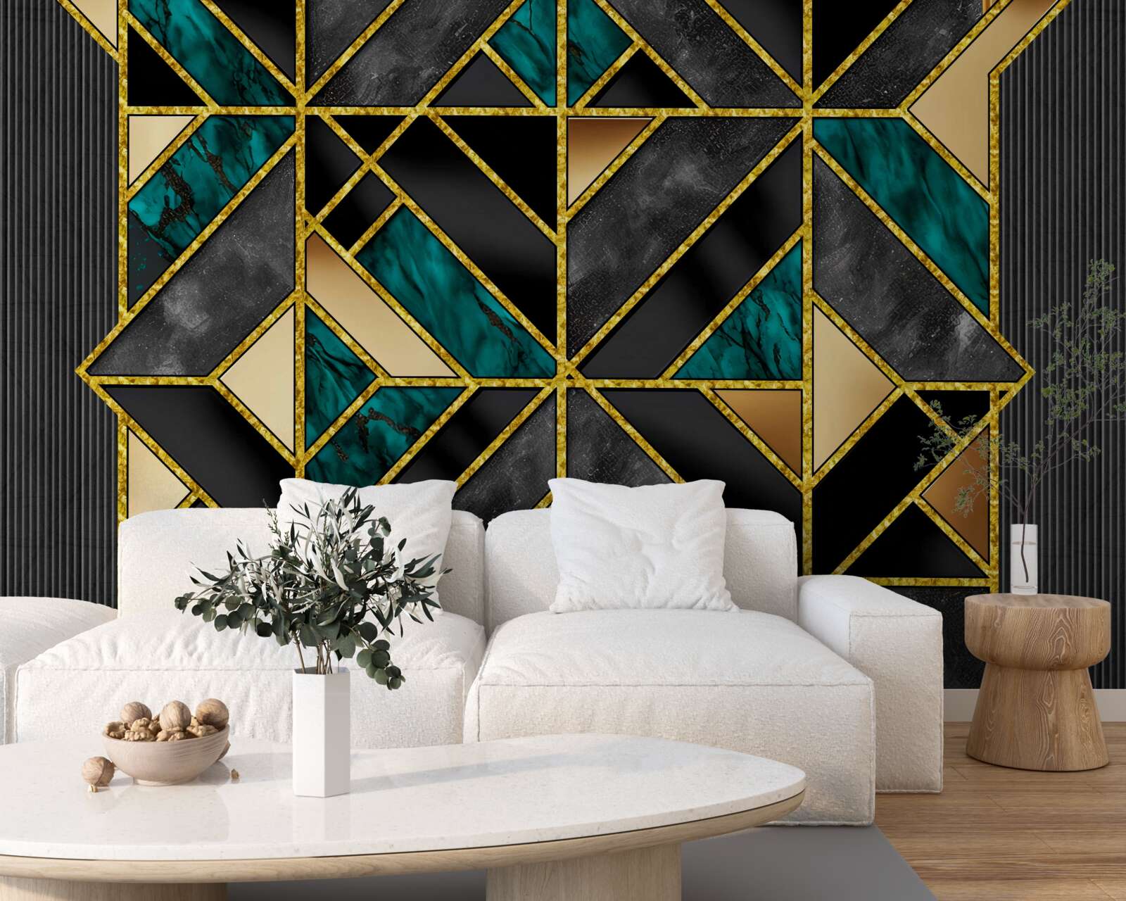 Fotobehang achtergrond in geometrische stijl in een grijs turquoise tint