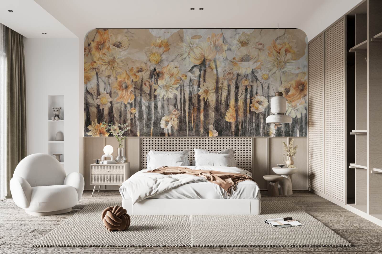 Fotobehang bloemen in vintage-stijl op een grijze achtergrond