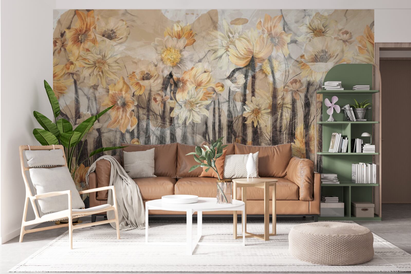 Fotobehang bloemen in vintage-stijl op een grijze achtergrond