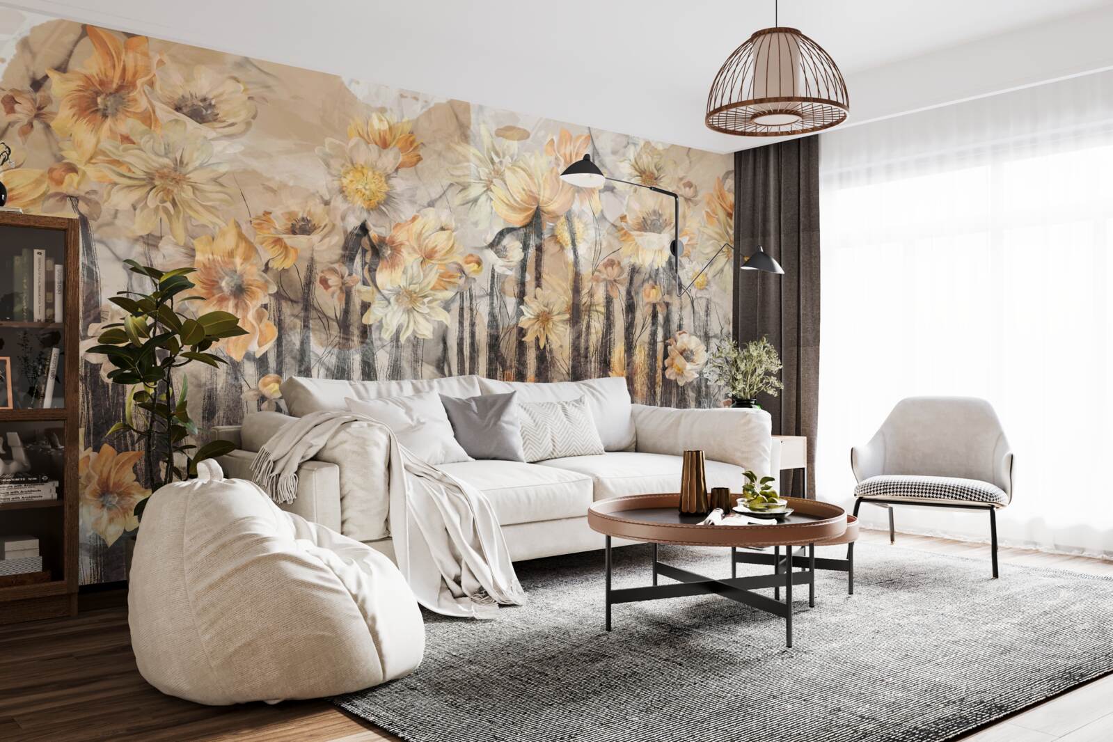 Fotobehang bloemen in vintage-stijl op een grijze achtergrond