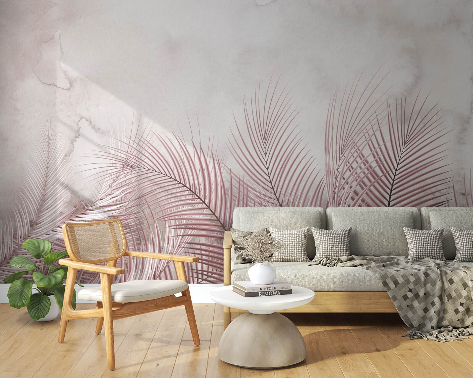 Fotobehang tropische bladeren in een mistige waas