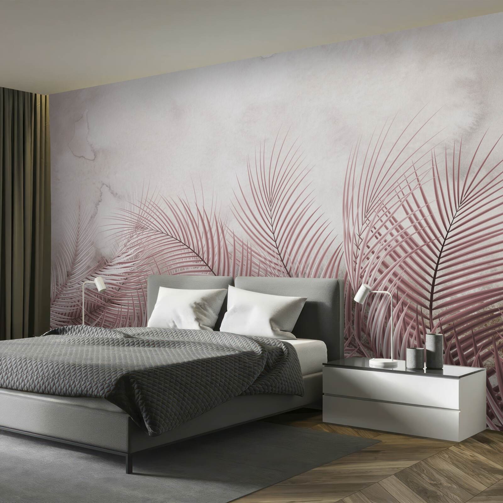 Fotobehang tropische bladeren in een mistige waas