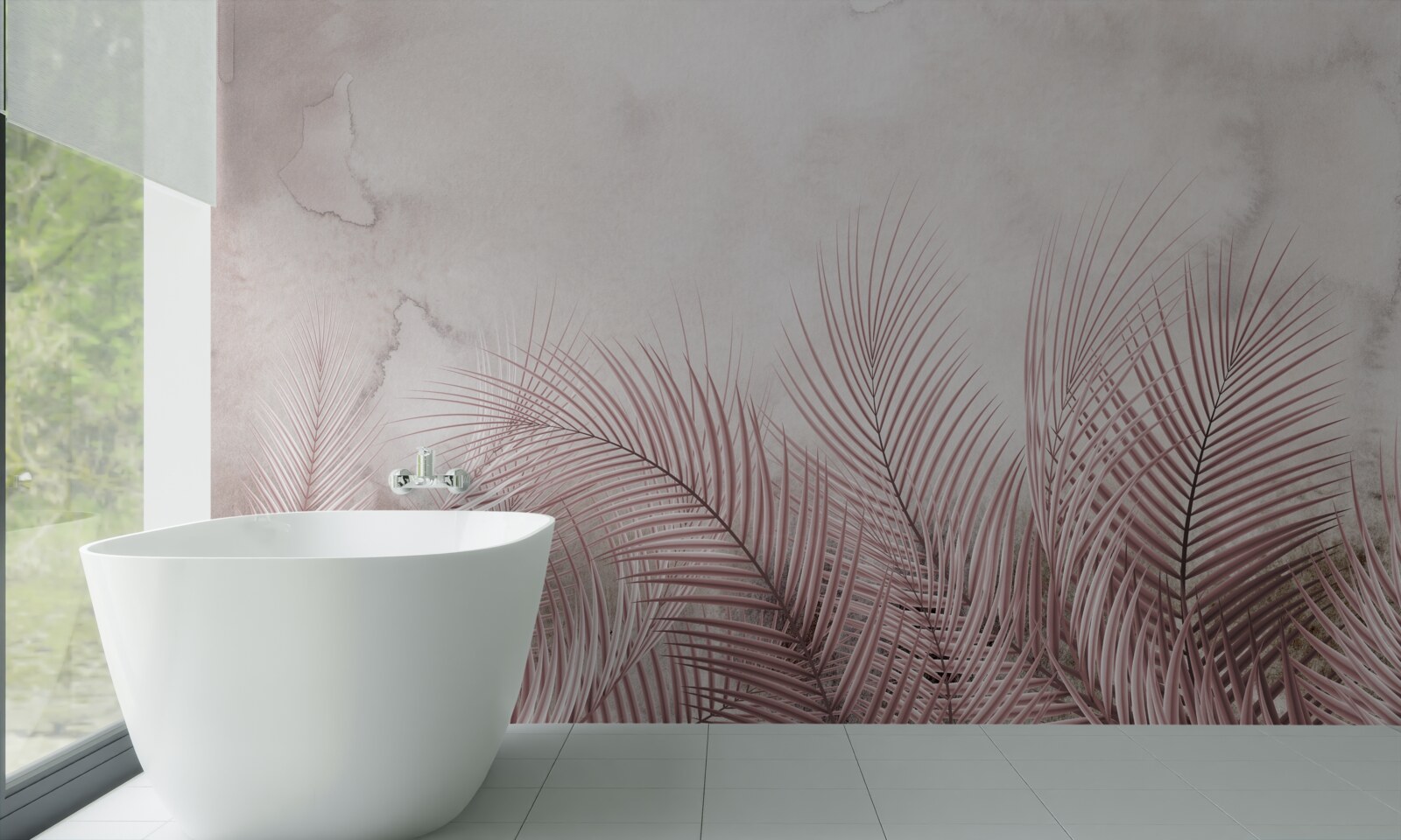 Fotobehang tropische bladeren in een mistige waas