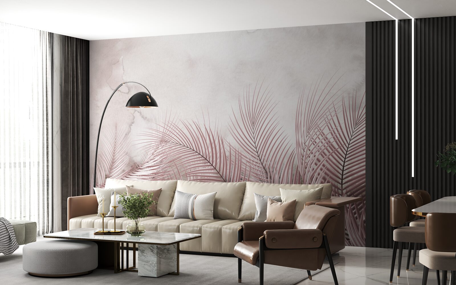 Fotobehang tropische bladeren in een mistige waas