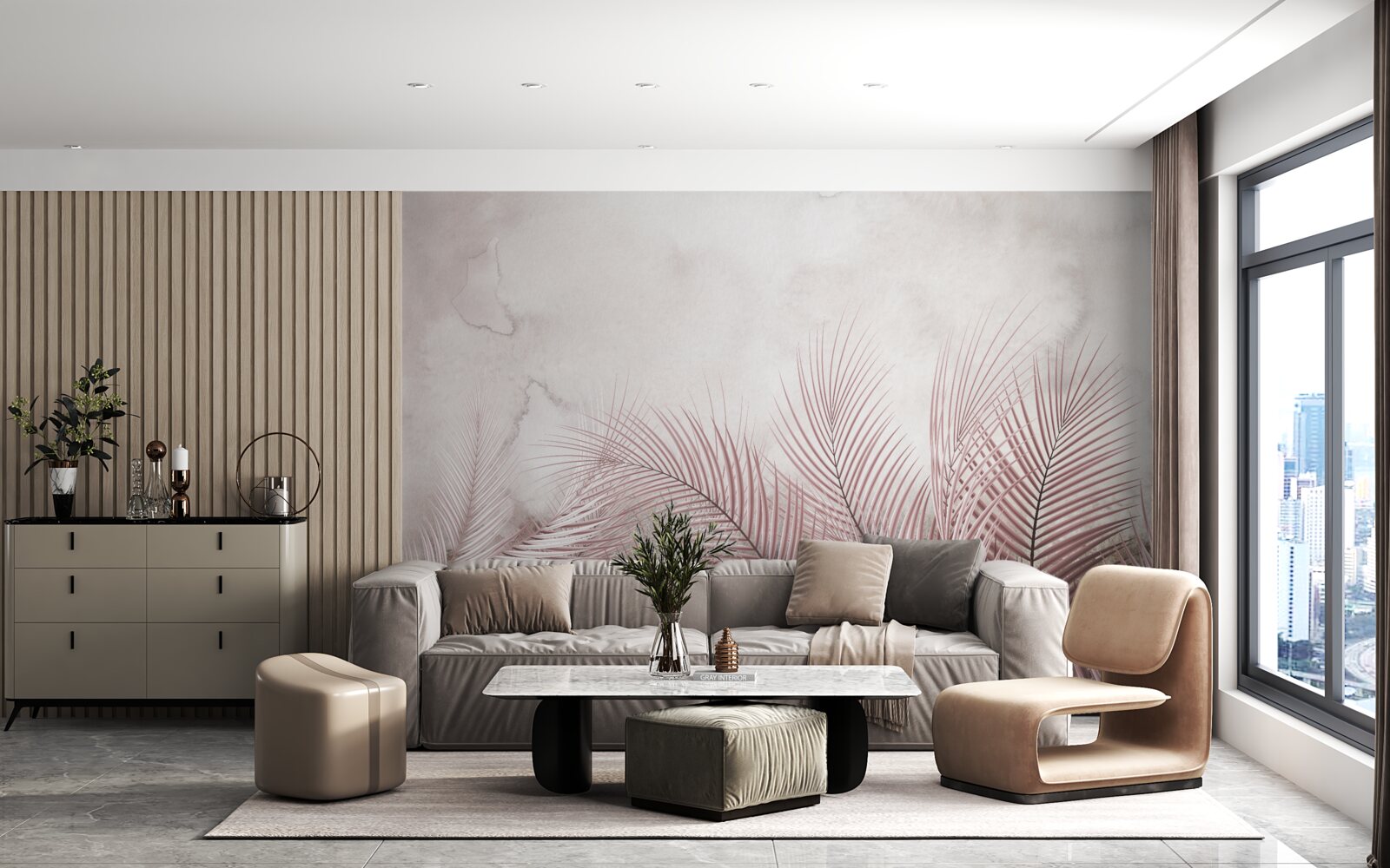 Fotobehang tropische bladeren in een mistige waas