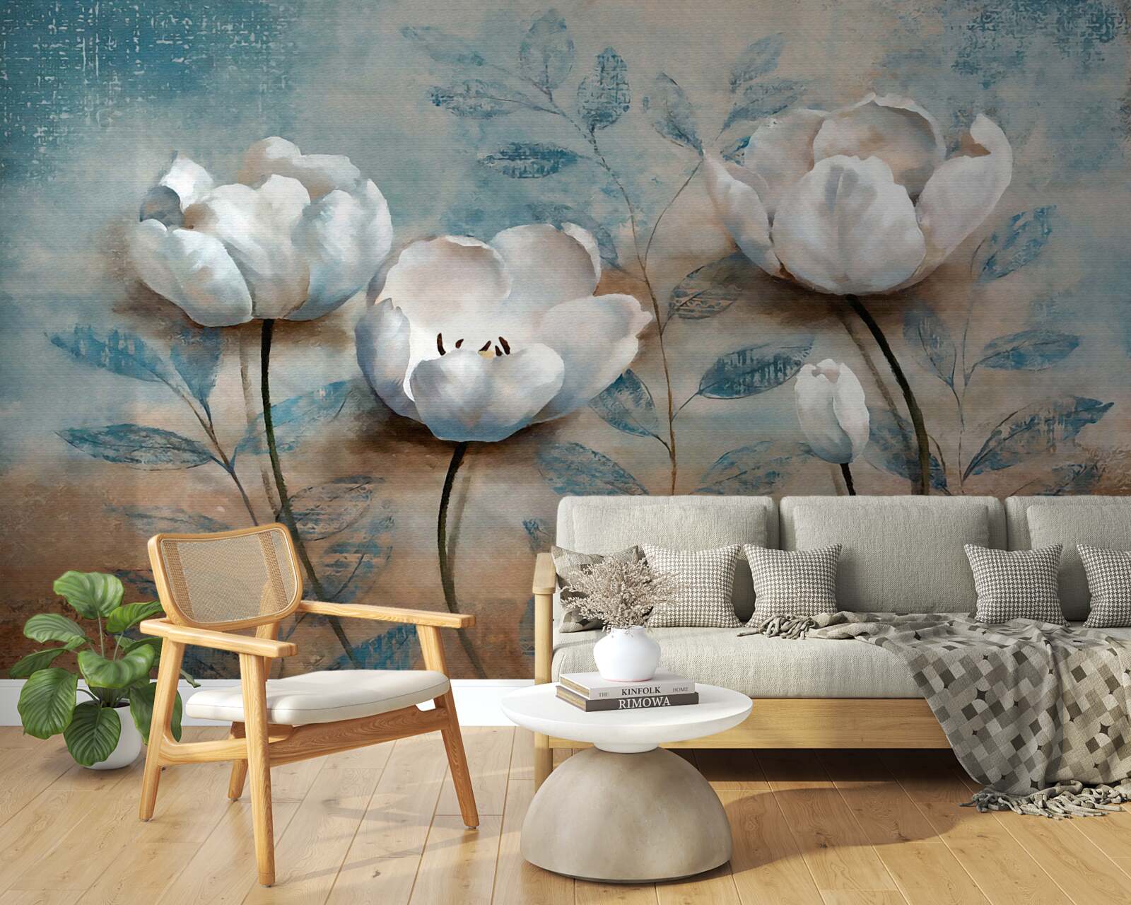 Fotobehang schets met scharlakenrode knoppen