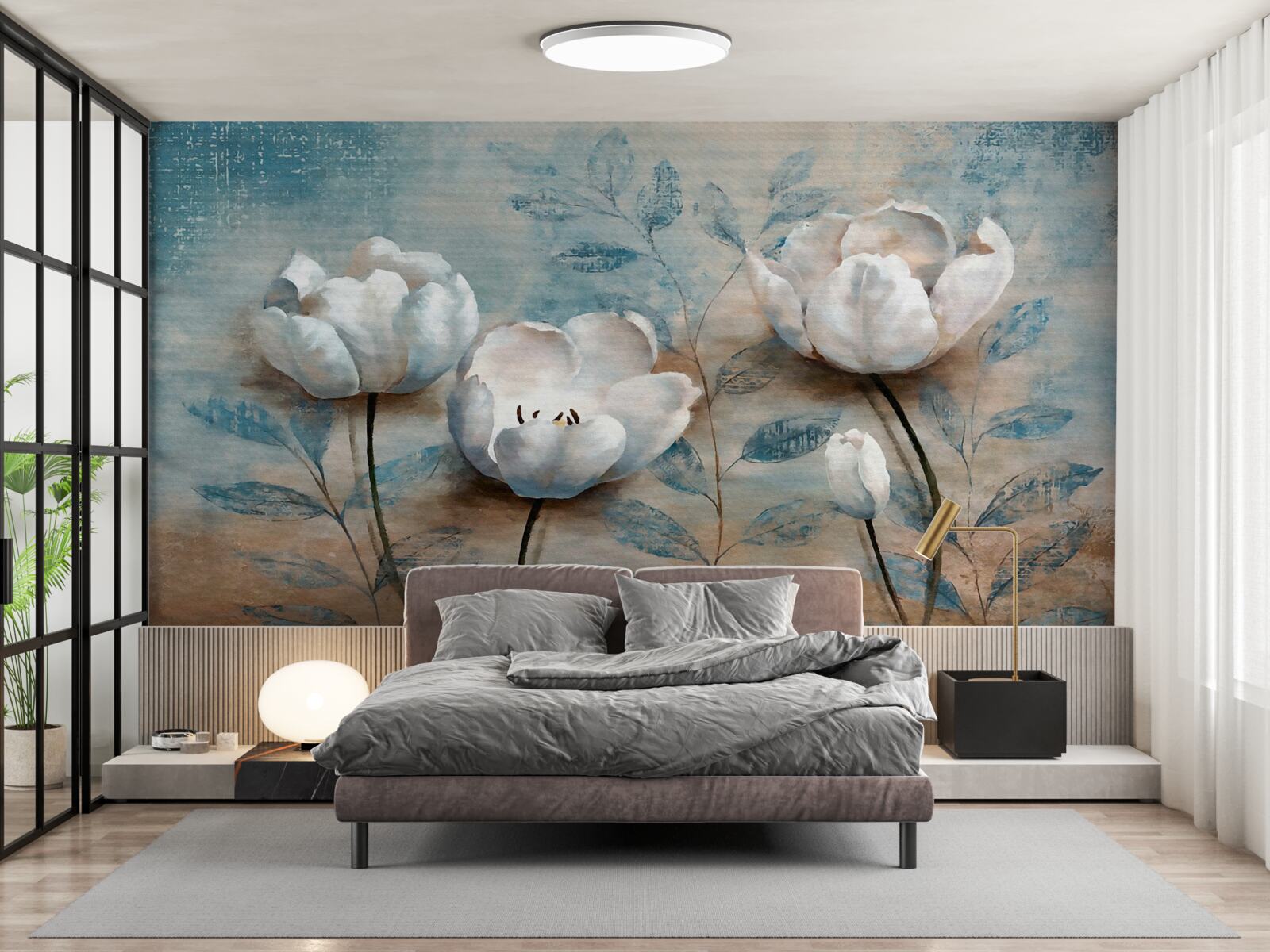 Fotobehang schets met scharlakenrode knoppen