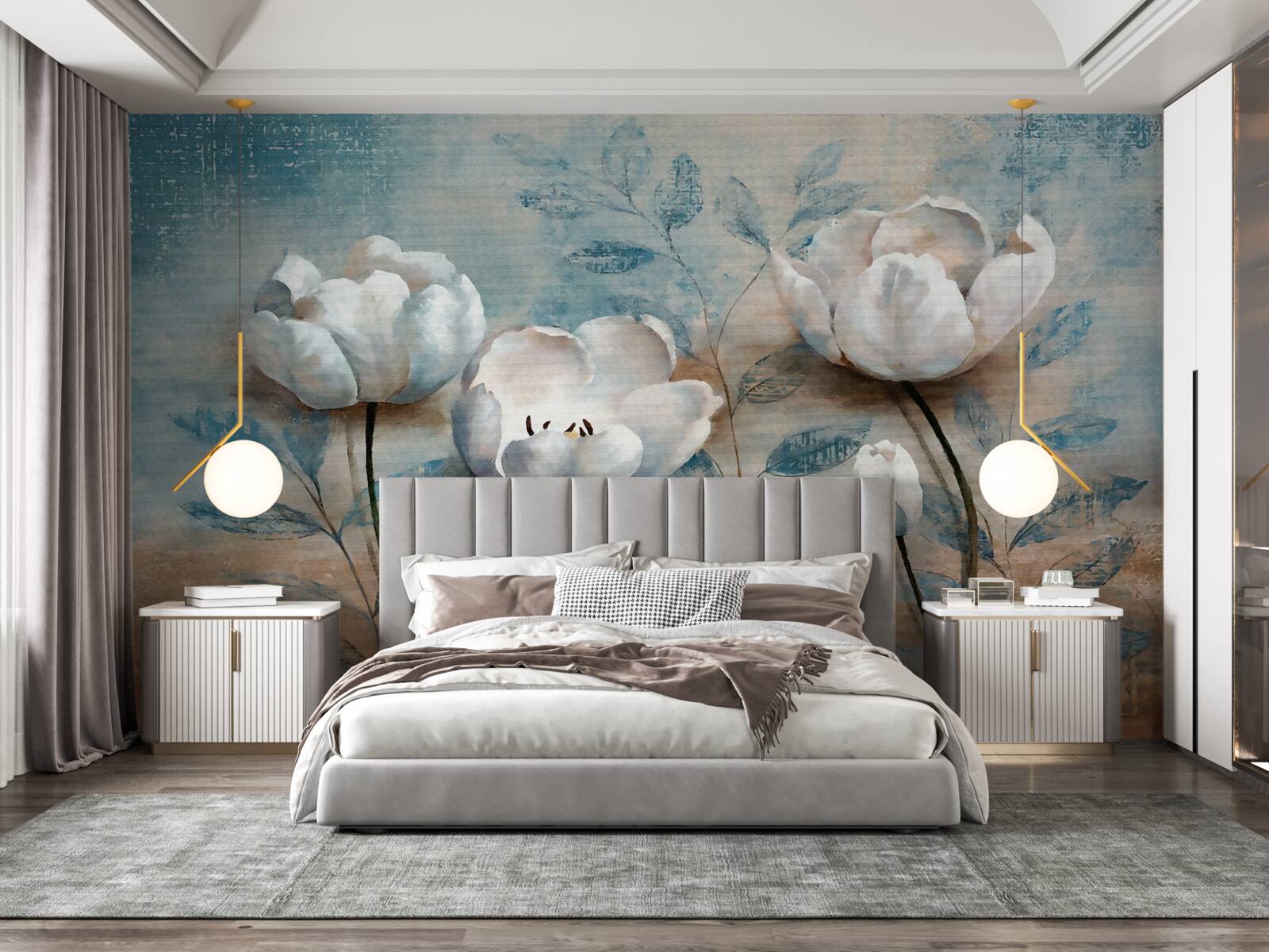 Fotobehang schets met scharlakenrode knoppen