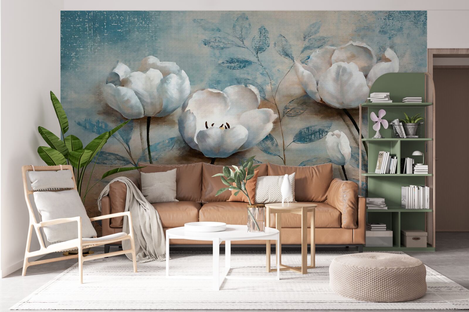 Fotobehang schets met scharlakenrode knoppen