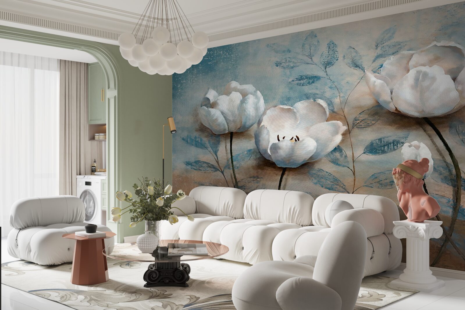 Fotobehang schets met scharlakenrode knoppen