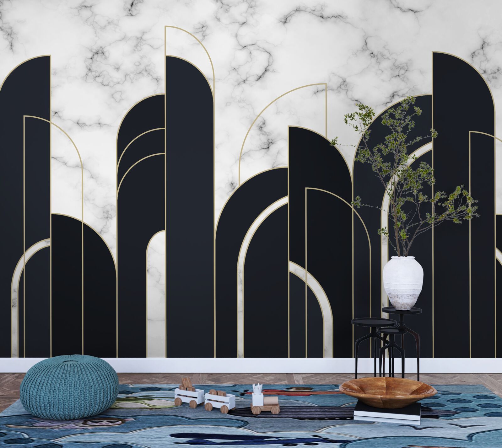 Fotobehang verticale zwarte lijnen op het grijze welkomstscherm