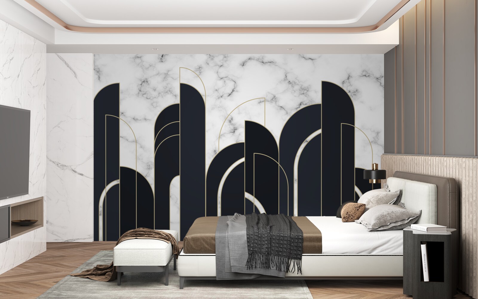 Fotobehang verticale zwarte lijnen op het grijze welkomstscherm