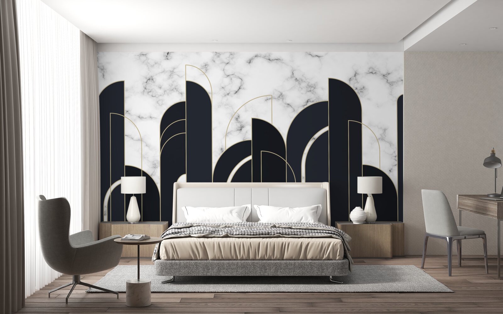 Fotobehang verticale zwarte lijnen op het grijze welkomstscherm