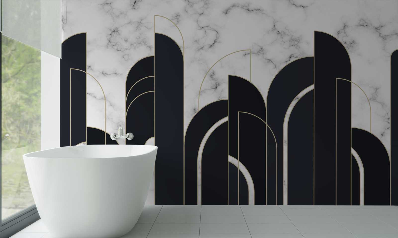 Fotobehang verticale zwarte lijnen op het grijze welkomstscherm