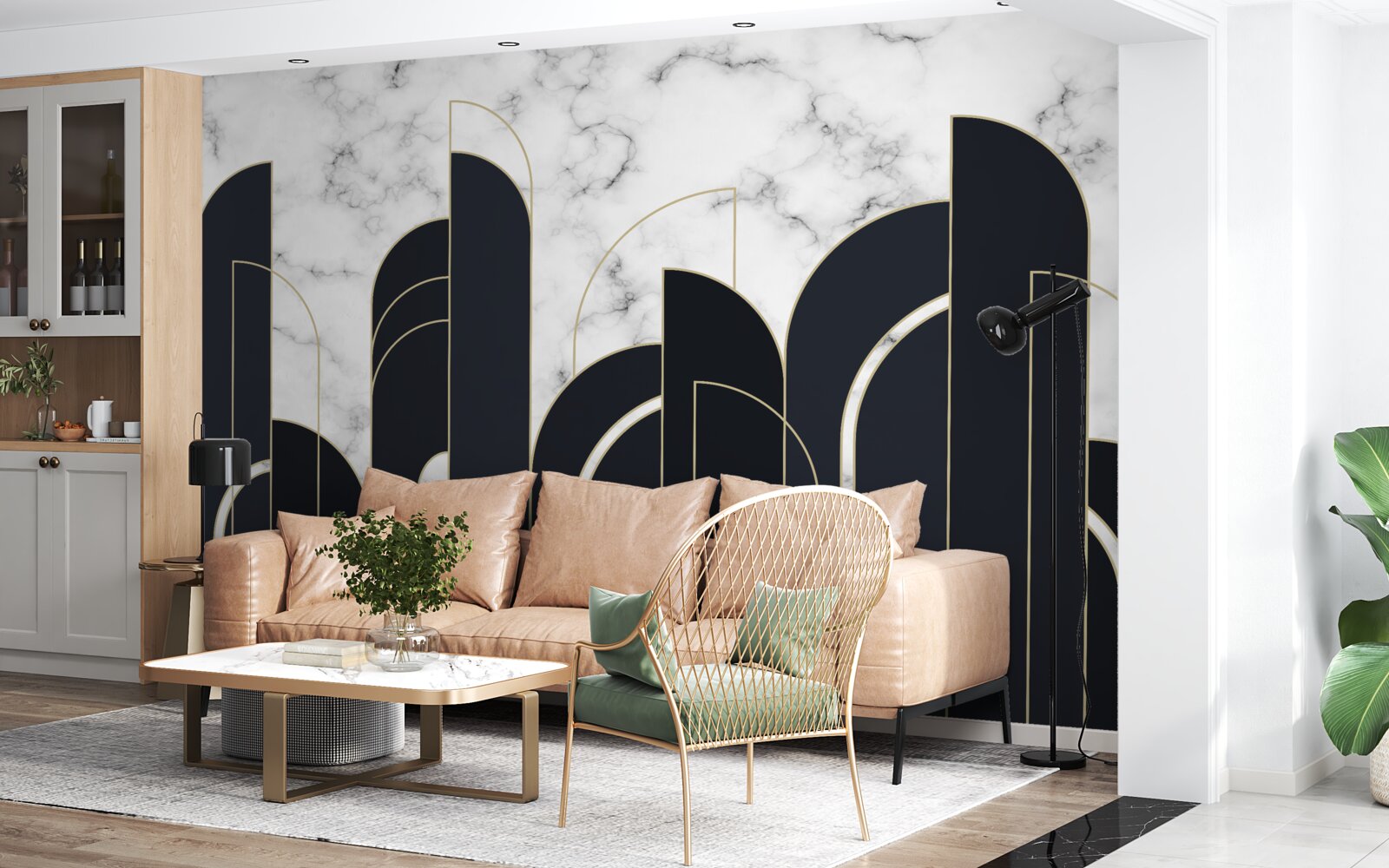 Fotobehang verticale zwarte lijnen op het grijze welkomstscherm