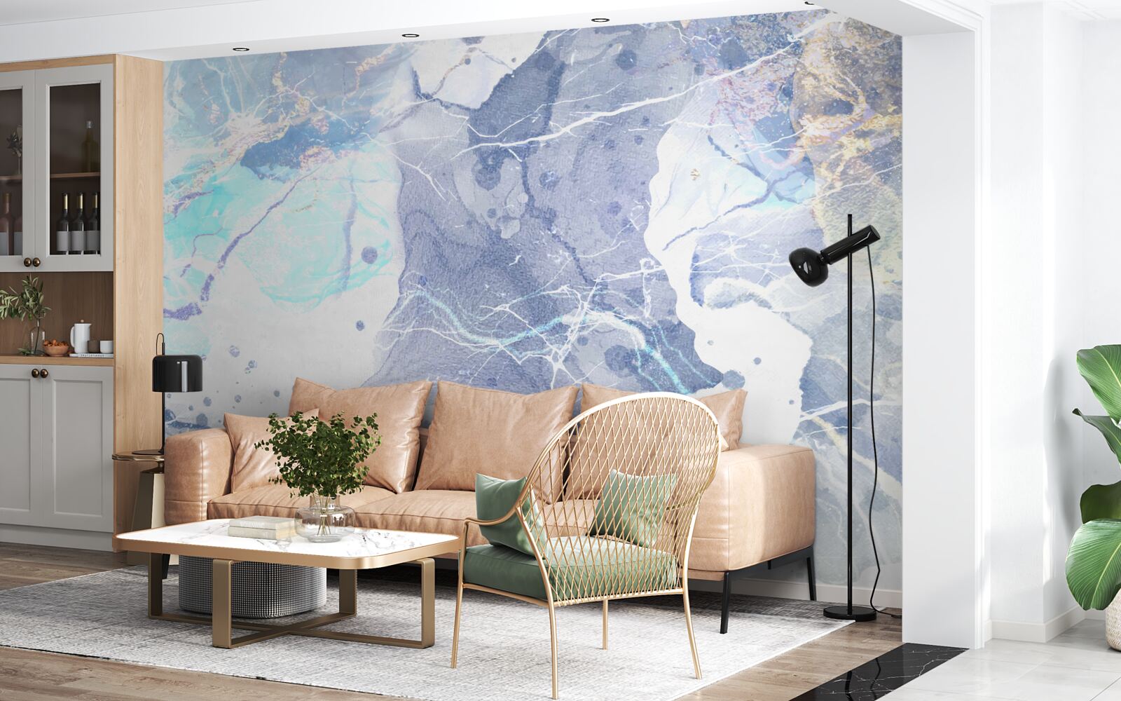 Fotobehang blauw marmer in een abstracte stijl