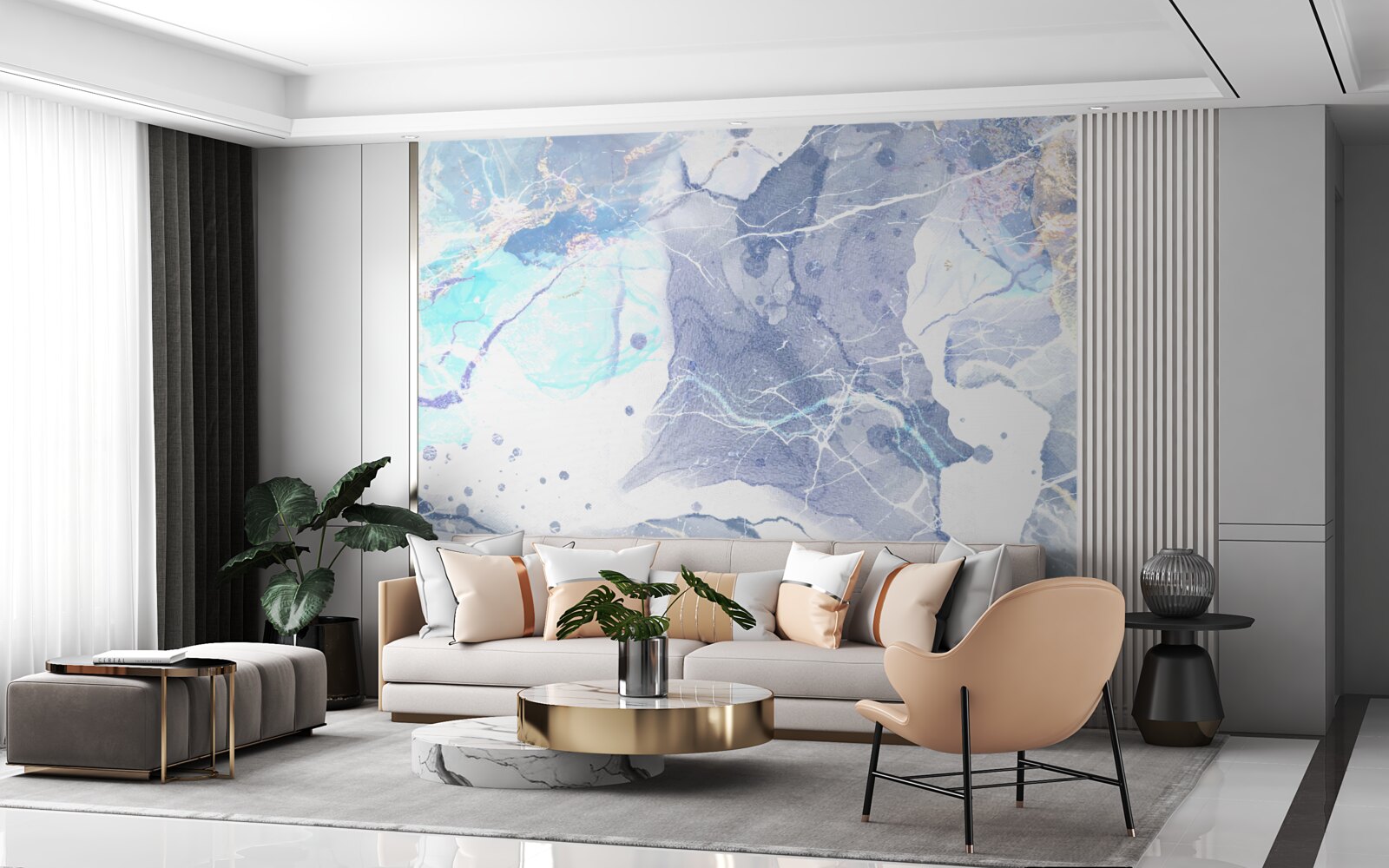 Fotobehang blauw marmer in een abstracte stijl