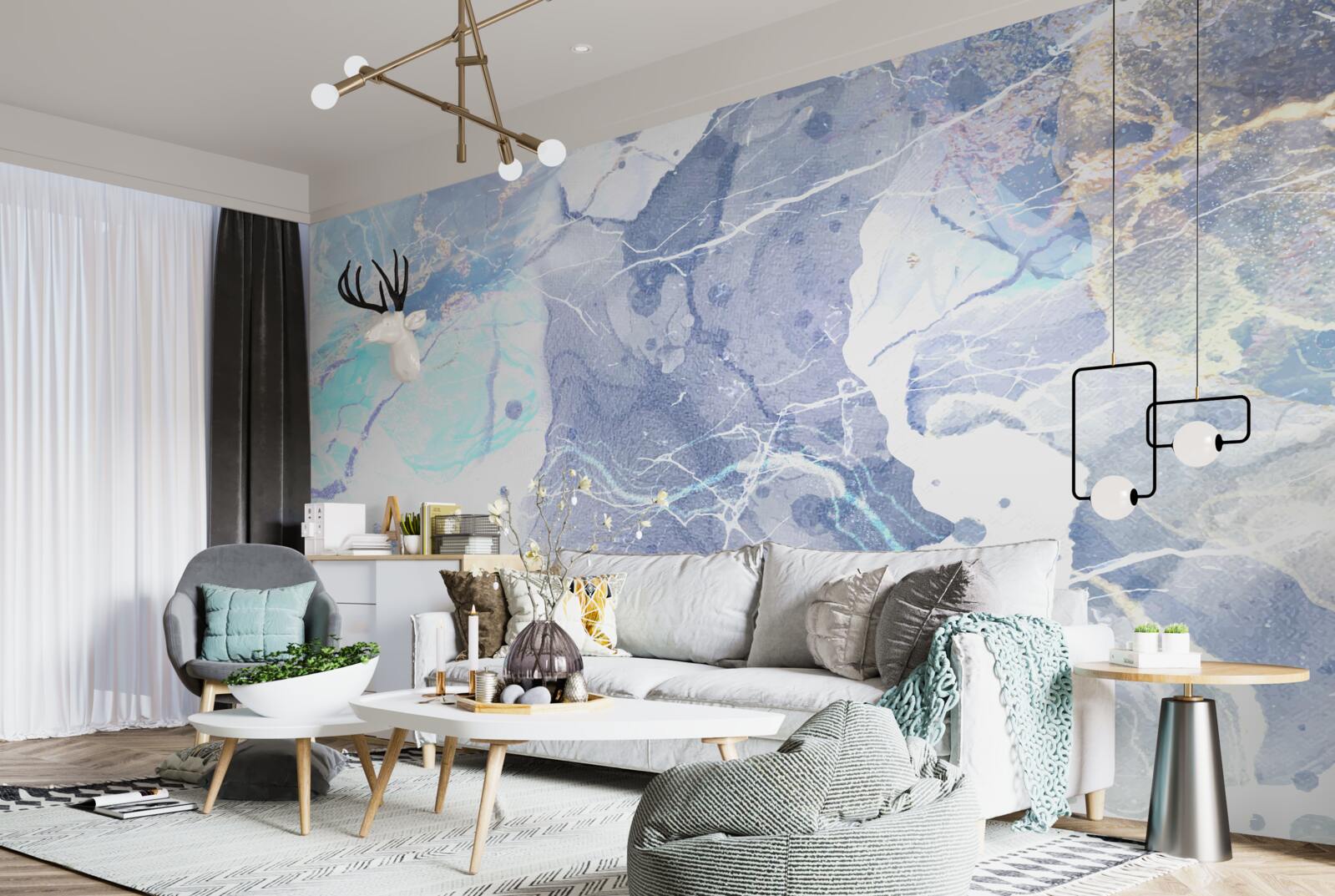 Fotobehang blauw marmer in een abstracte stijl