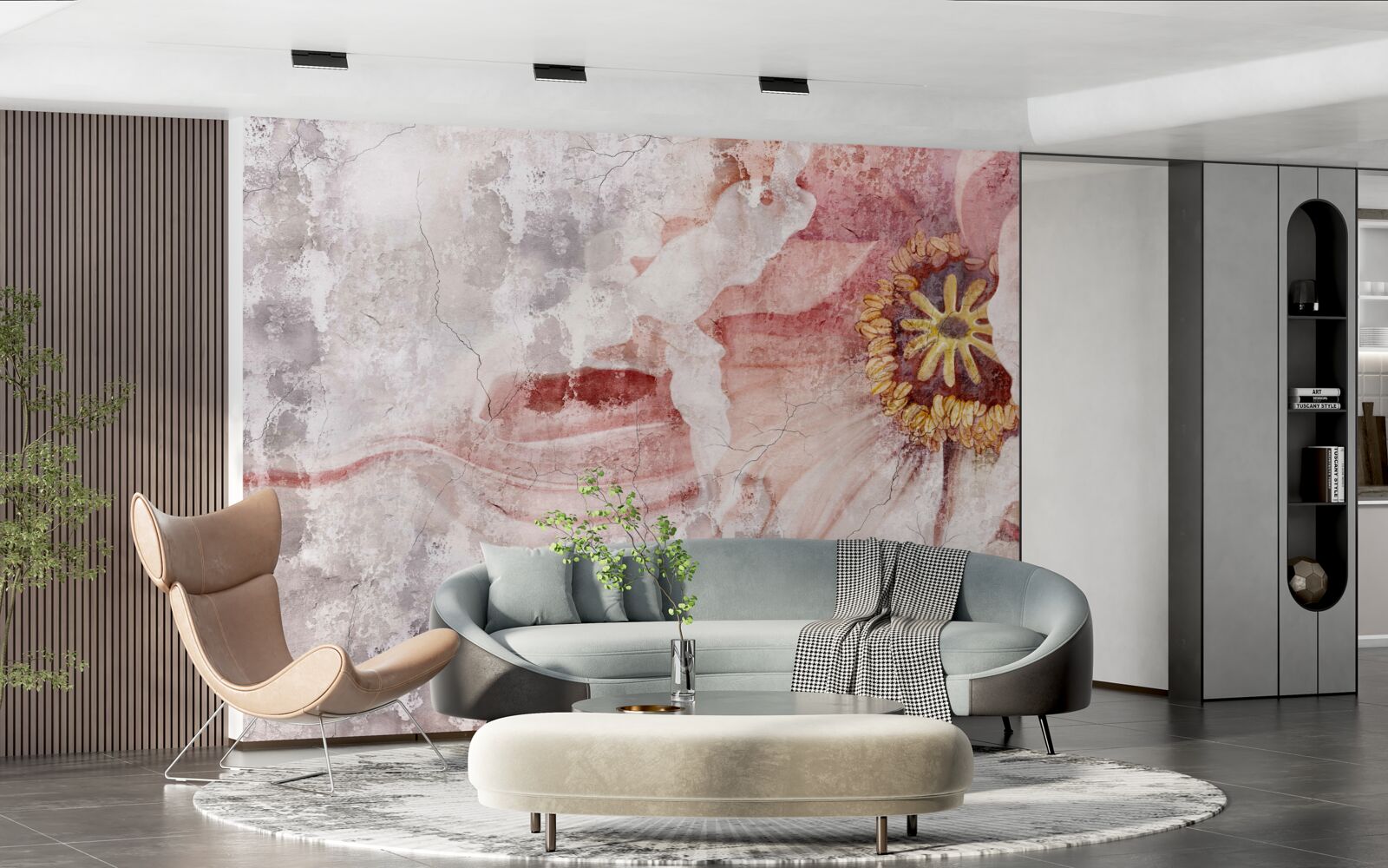 Fotobehang verbazingwekkende bloem op een betonnen muur