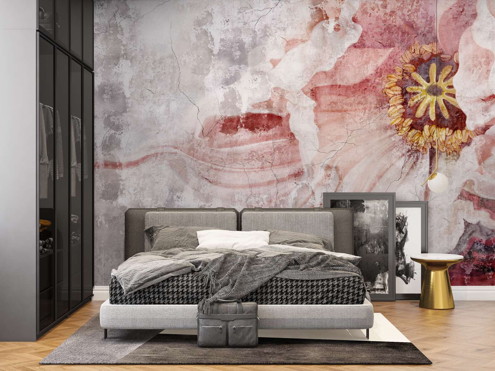 Fotobehang verbazingwekkende bloem op een betonnen muur