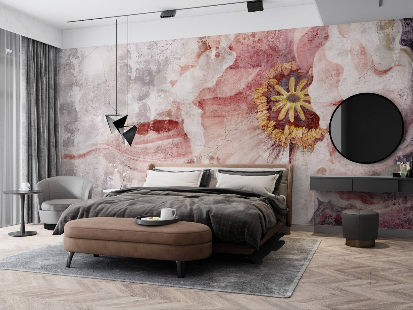 Fotobehang verbazingwekkende bloem op een betonnen muur