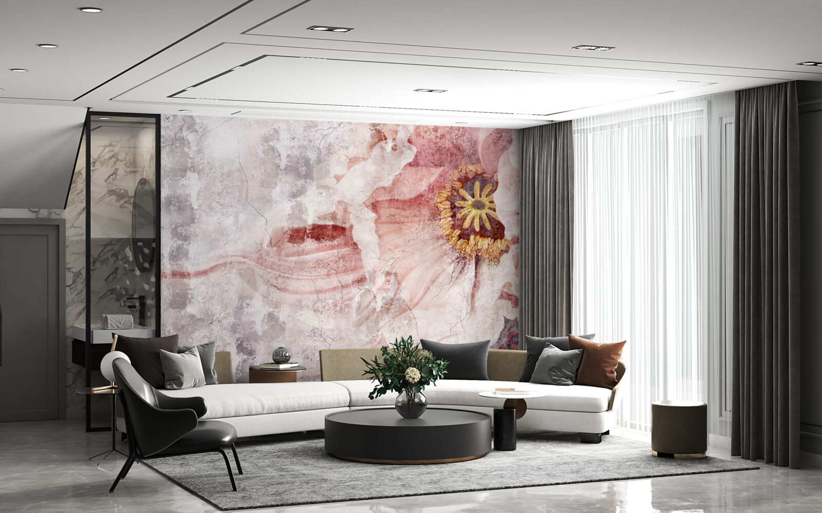 Fotobehang verbazingwekkende bloem op een betonnen muur