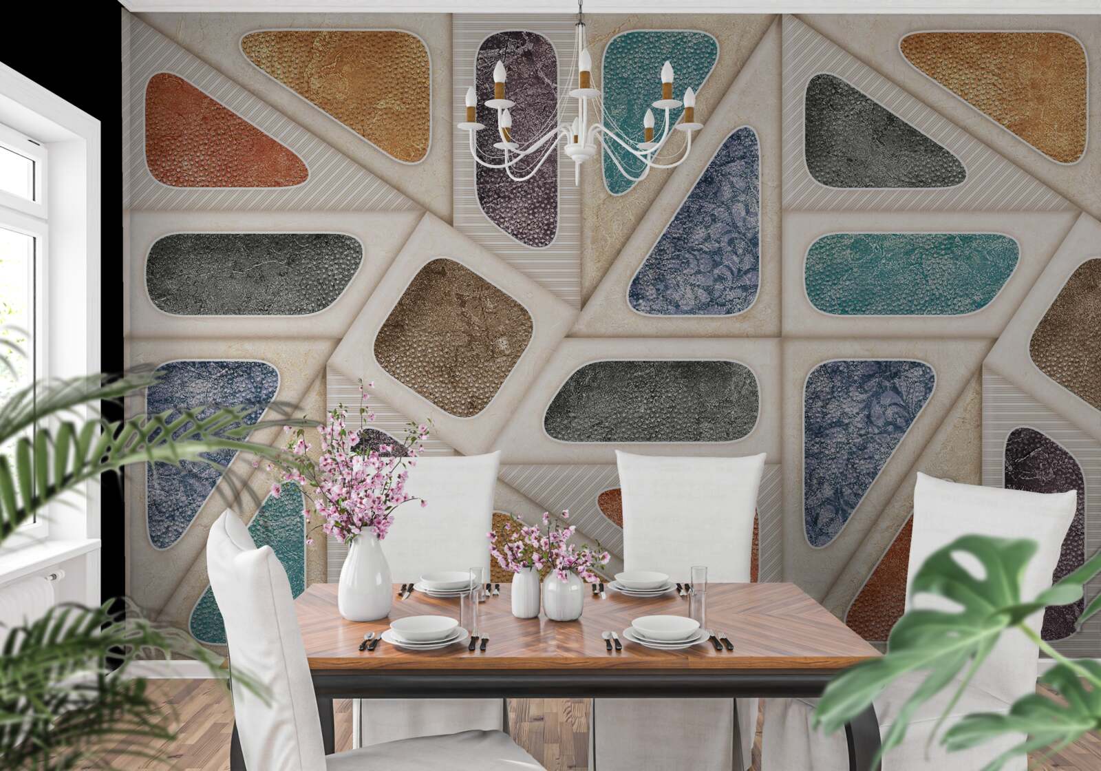 Fotobehang paneel samengesteld uit verschillende kleuren in mozaïekstijl