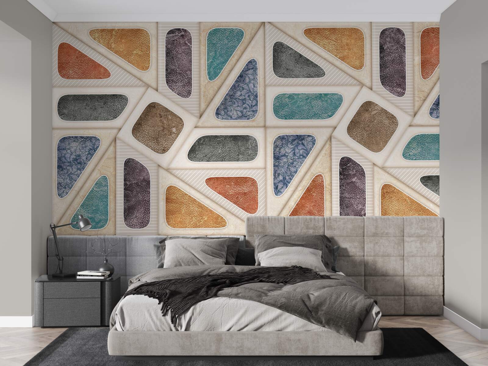 Fotobehang paneel samengesteld uit verschillende kleuren in mozaïekstijl