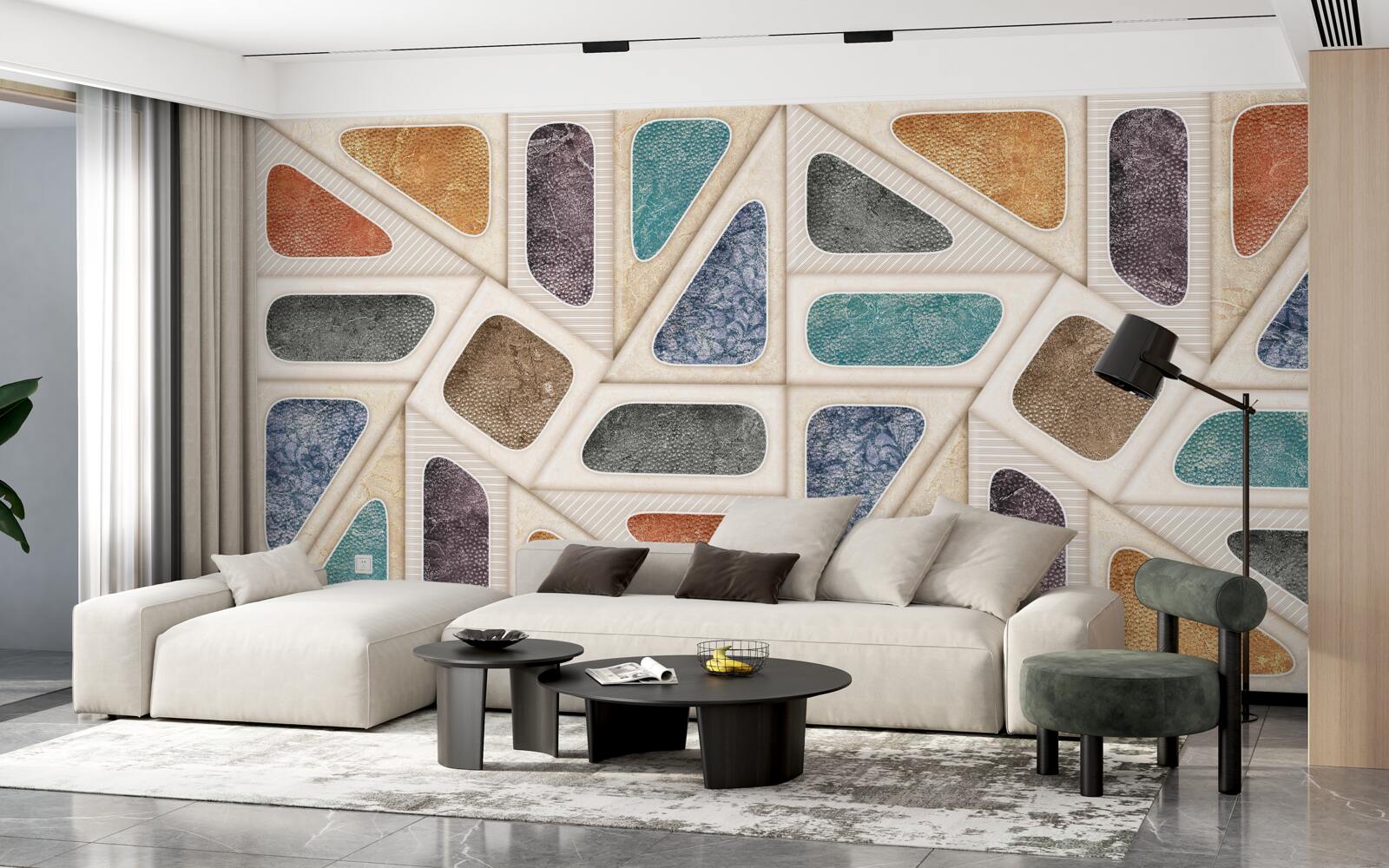 Fotobehang paneel samengesteld uit verschillende kleuren in mozaïekstijl