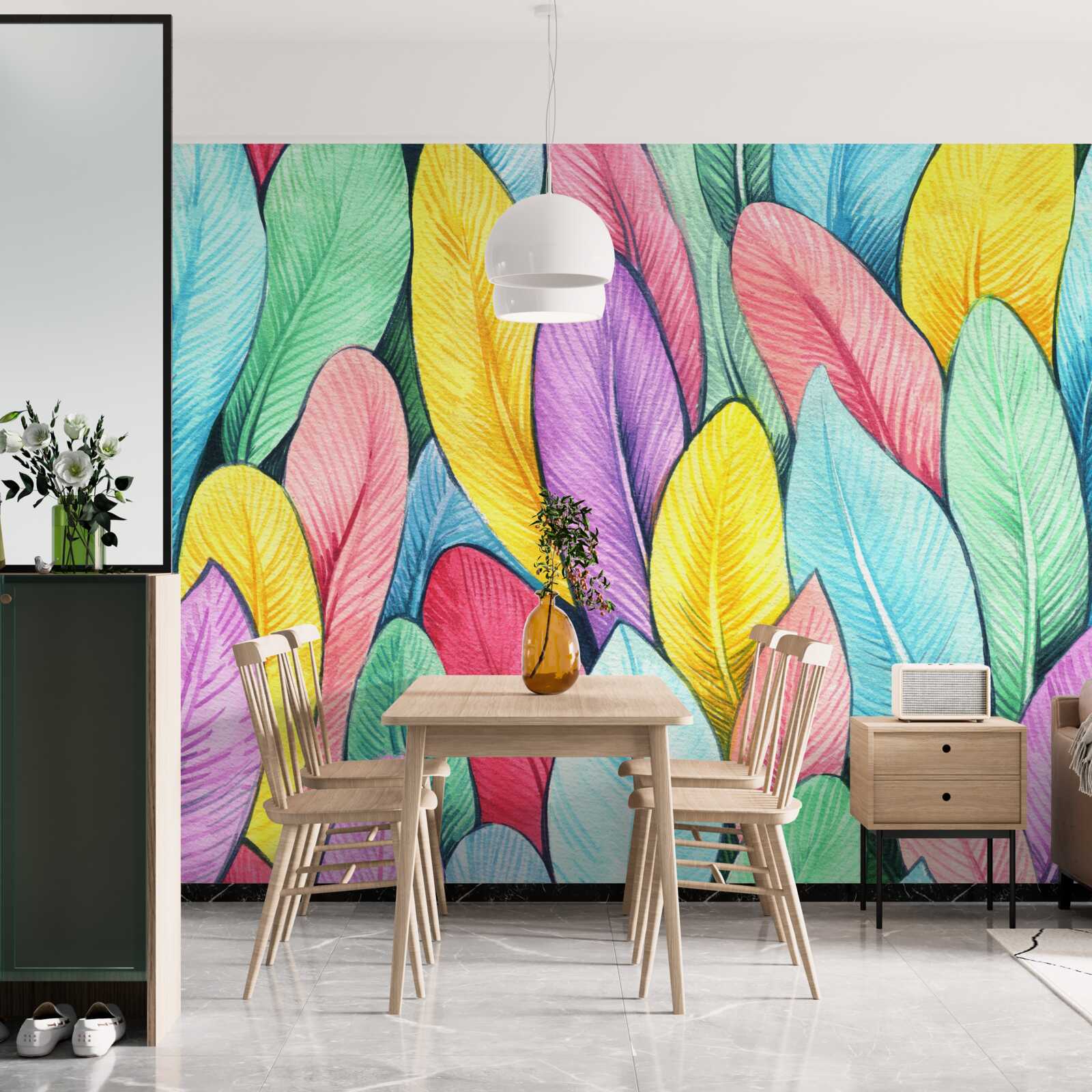 Fotobehang veelkleurige bladeren van heldere herfst