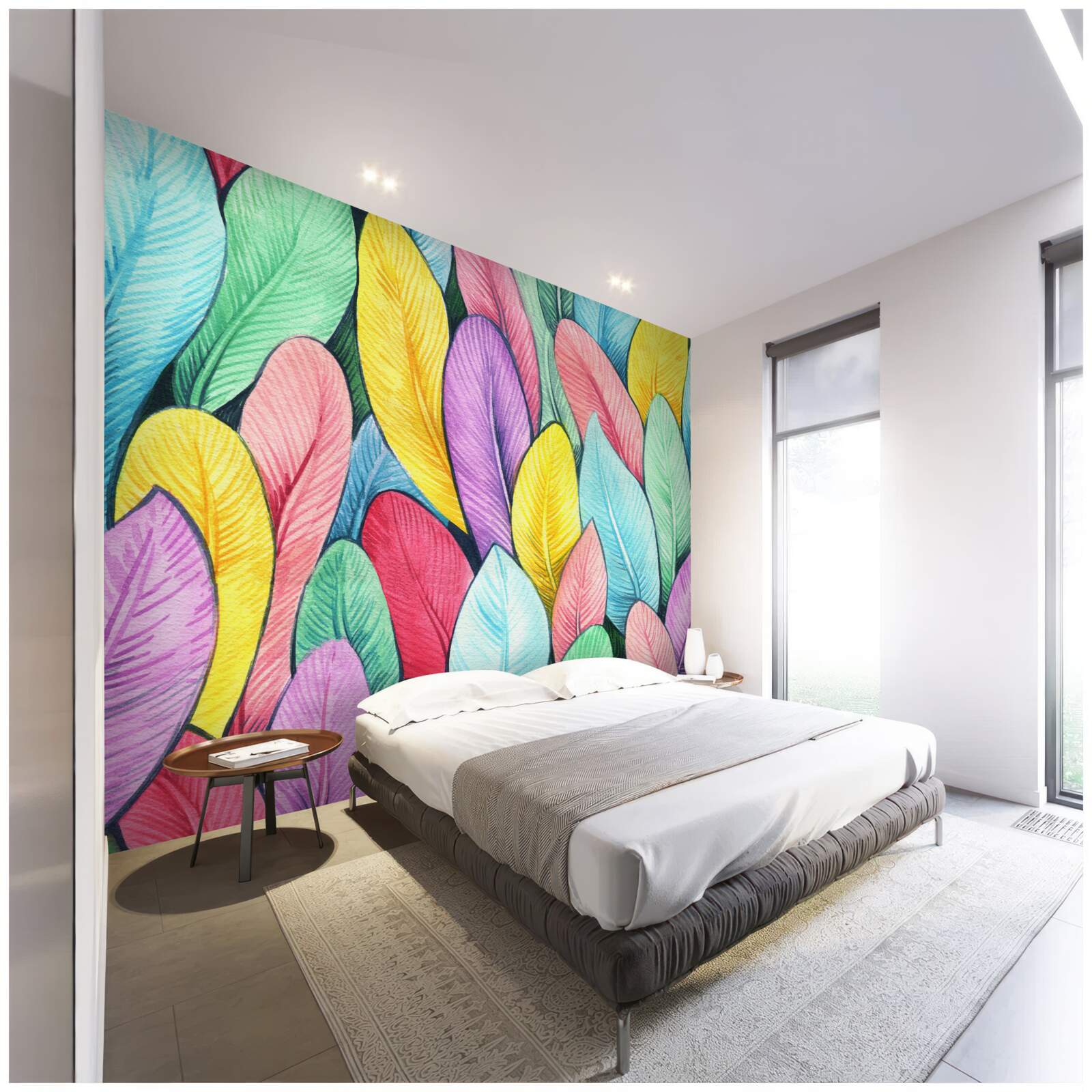 Fotobehang veelkleurige bladeren van heldere herfst