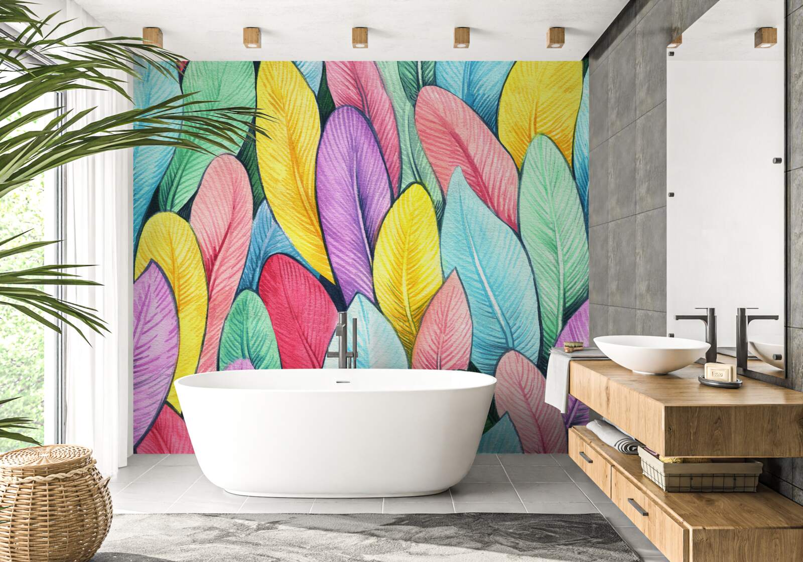 Fotobehang veelkleurige bladeren van heldere herfst